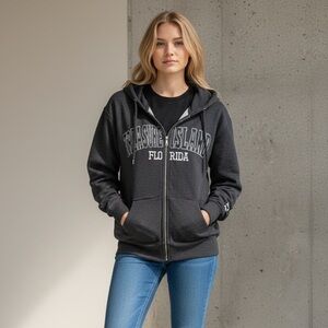 Surf Style Dark Gray Zip-Up Hoodie